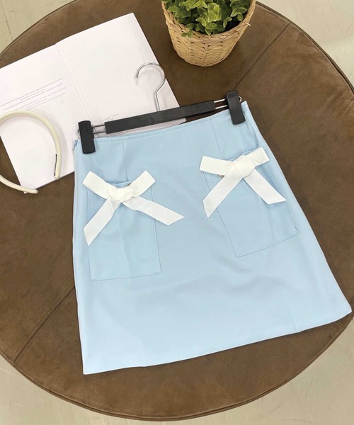 SPIGA（スピーガ）の「ポケットリボン付ミニSK（スカート・レディース・ネイビー系/グレー/ブルー・SMALL/MEDIUM）」の2枚目の写真