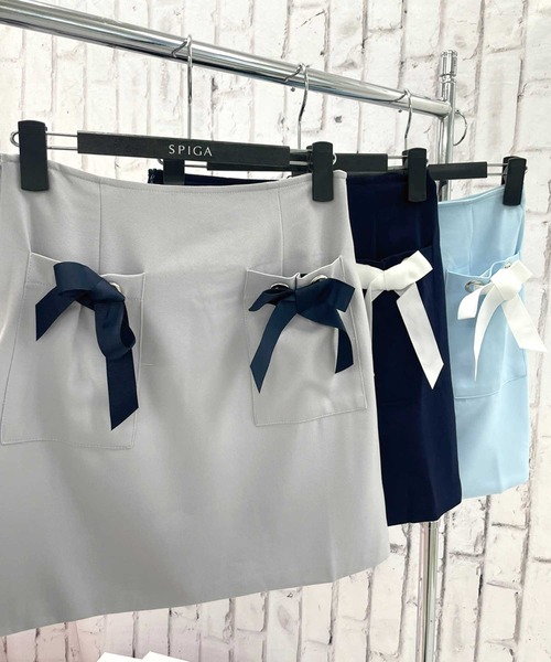 SPIGA（スピーガ）の「ポケットリボン付ミニSK（スカート・レディース・ネイビー系/グレー/ブルー・SMALL/MEDIUM）」の8枚目の写真