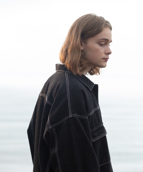 JUNRED（ジュンレッド）の「ヴィンテージデニムルーズブルゾン（デニムジャケット・メンズ・ブラック/サックスブルー・S/M/L）」の7枚目の写真