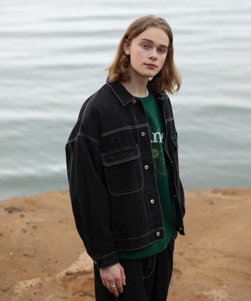 JUNRED（ジュンレッド）の「ヴィンテージデニムルーズブルゾン（デニムジャケット・メンズ・ブラック/サックスブルー・S/M/L）」の3枚目の写真