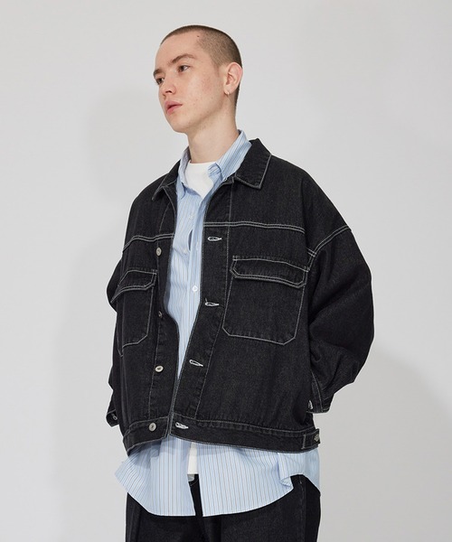 JUNRED（ジュンレッド）の「ヴィンテージデニムルーズブルゾン（デニムジャケット・メンズ・ブラック/サックスブルー・S/M/L）」の11枚目の写真