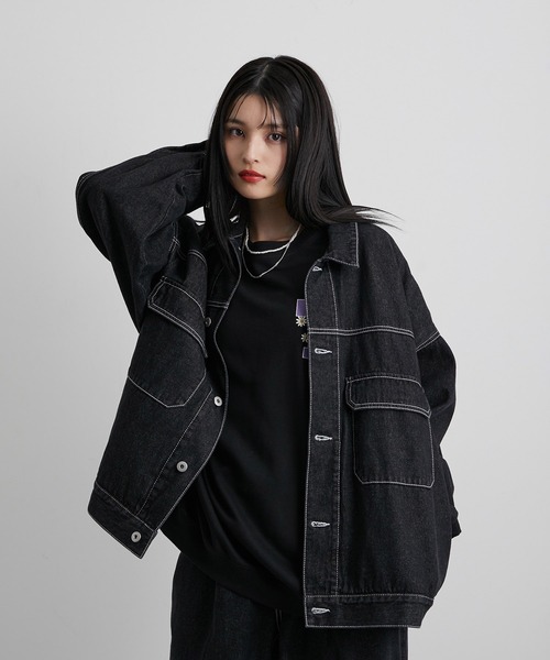 JUNRED（ジュンレッド）の「ヴィンテージデニムルーズブルゾン（デニムジャケット・メンズ・ブラック/サックスブルー・S/M/L）」の12枚目の写真