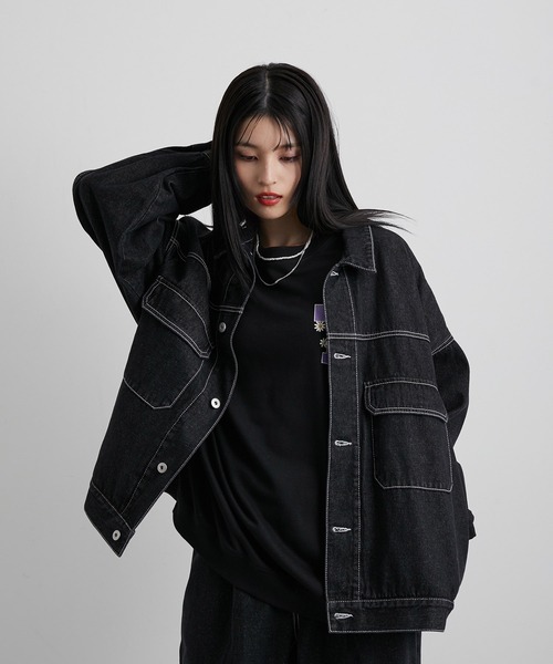 JUNRED（ジュンレッド）の「ヴィンテージデニムルーズブルゾン（デニムジャケット・メンズ・ブラック/サックスブルー・S/M/L）」の13枚目の写真