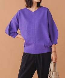 hunch | 【静電気防止】 クセになる質感、前後2WAYで着れる！5分袖やわもちニット(ニット/セーター)