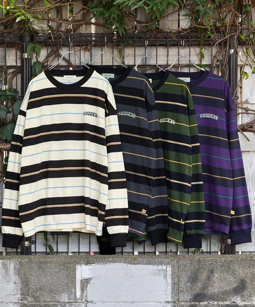 MONO-MART(モノマート)の「【CODDERR】マルチボーダー ロゴ刺繍 ビッグシルエット長袖Tシャツ(Tシャツ/カットソー・メンズ・ブラック系/グリーン系/アイボリー/パープル系・M/L)」の5枚目の写真
