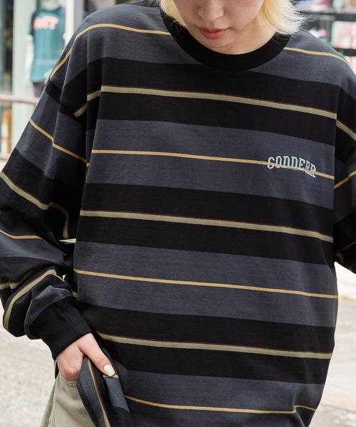 MONO-MART(モノマート)の「【CODDERR】マルチボーダー ロゴ刺繍 ビッグシルエット長袖Tシャツ(Tシャツ/カットソー・メンズ・ブラック系/グリーン系/アイボリー/パープル系・M/L)」の15枚目の写真