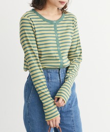 Green　Parks（グリーンパークス）の「マルチボーダーリブドットボタンプルオーバー＊（Tシャツ/カットソー）」