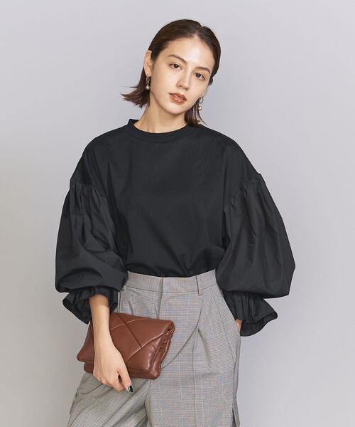 BEAUTY&YOUTH UNITED ARROWS(ビューティアンドユースユナイテッドアローズ)の「【WEB限定】ピマコットン ボリュームスリーブ カットソー -ウォッシャブル-(Tシャツ/カットソー)」|ブラック