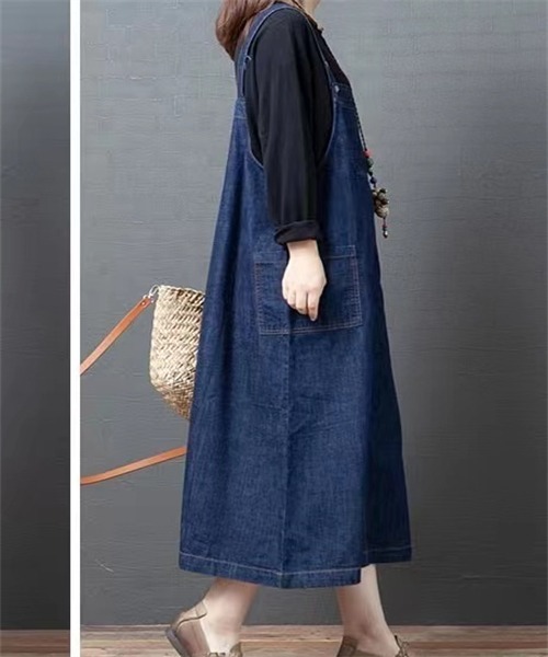 FREE STYLISTS(フリー スタイリスト)の「配色ステッチジャンパースカート(ジャンパースカート・レディース・ブラック/ブルー・M/L/XL)」の13枚目の写真