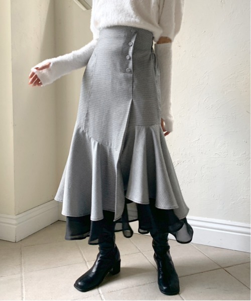 OLIVE des OLIVE(オリーブデオリーブ)の「裾シフォンマーメイドスカート(スカート・レディース・ライトベージュ/ブラック/ブラウン/チェック・FREE)」の4枚目の写真