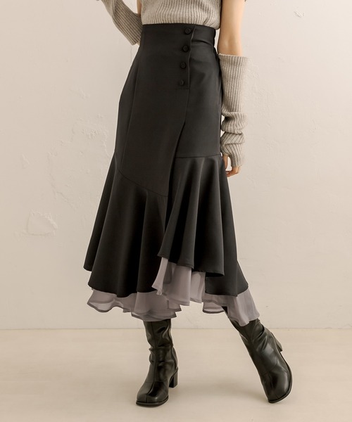 OLIVE des OLIVE(オリーブデオリーブ)の「裾シフォンマーメイドスカート(スカート・レディース・ライトベージュ/ブラック/ブラウン/チェック・FREE)」の5枚目の写真