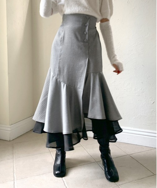 OLIVE des OLIVE(オリーブデオリーブ)の「裾シフォンマーメイドスカート(スカート・レディース・ライトベージュ/ブラック/ブラウン/チェック・FREE)」の10枚目の写真