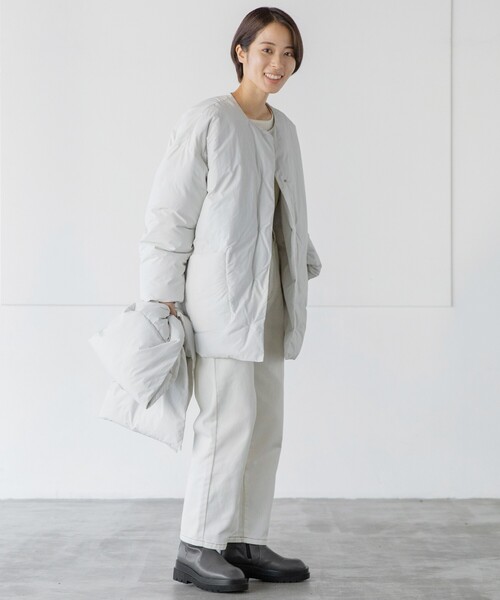 THE SHOP TK （ザ ショップ ティーケー ）の「◆【蓄熱保温/軽量/マフラー付】中綿ノーカラーブルゾン（ブルゾン・レディース・ネイビー/ホワイト系/オリーブ・12/11/10/13）」の13枚目の写真