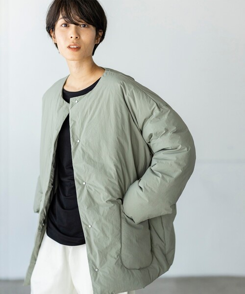 THE SHOP TK （ザ ショップ ティーケー ）の「◆【蓄熱保温/軽量/マフラー付】中綿ノーカラーブルゾン（ブルゾン・レディース・ネイビー/ホワイト系/オリーブ・12/11/10/13）」の19枚目の写真