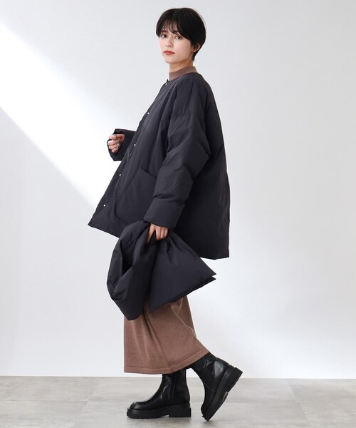 THE SHOP TK （ザ ショップ ティーケー ）の「◆【蓄熱保温/軽量/マフラー付】中綿ノーカラーブルゾン（ブルゾン・レディース・ネイビー/ホワイト系/オリーブ・12/11/10/13）」の7枚目の写真