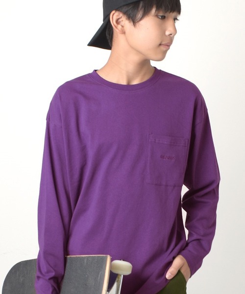 GLAZOS(グラソス)の「胸刺繍ポケット長袖Tシャツ(Tシャツ/カットソー・キッズ・グレー/オレンジ/カーキ/オフホワイト/パープル/ブラック・170cm/150cm/140cm/160cm)」の6枚目の写真