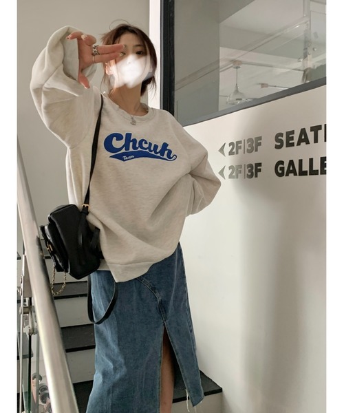 DEVICE（デバイス）の「韓国風ビッグシルエット カレッジロゴ フーディー スウェット トレーナー（スウェット・レディース・グレー/ブラック/ブルー・FREE）」の17枚目の写真