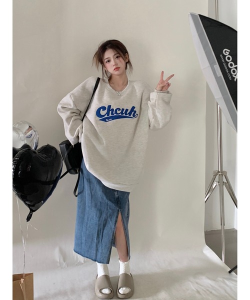 DEVICE（デバイス）の「韓国風ビッグシルエット カレッジロゴ フーディー スウェット トレーナー（スウェット・レディース・グレー/ブラック/ブルー・FREE）」の21枚目の写真