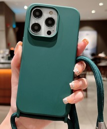 【iPhone14 Pro用】推し色マットカラーネックストラップ付ケース