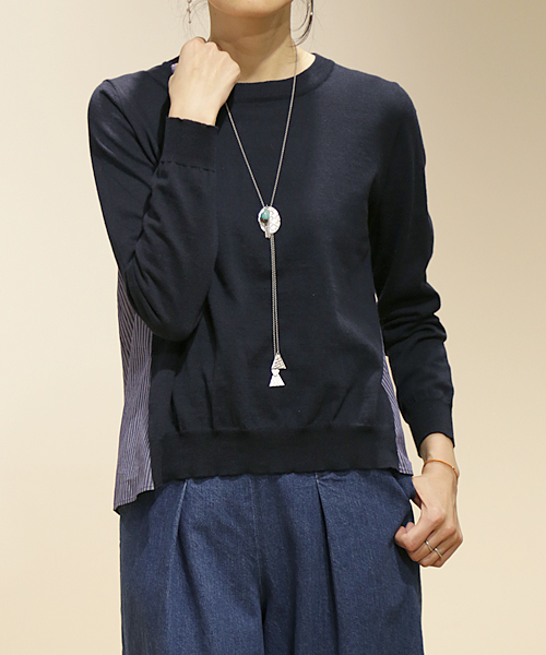 And A（アンドエー）の「コンビSHニット*（ニット/セーター・レディース・ホワイト/ライトグレー/ネイビー・FREE）」の3枚目の写真