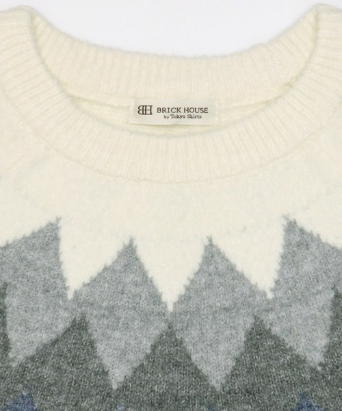 TOKYO SHIRTS（トウキョウシャツ）の「ジグザグジャガード編みニットプルオーバー（ニット/セーター・レディース・グレー/オフホワイト/ライトベージュ・M/L）」の4枚目の写真