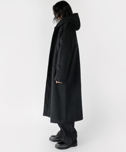minsobi（ミンソビ）の「フードロングコート ウールロングコート（ステンカラーコート・メンズ・ブラック/グレー・FREE）」の9枚目の写真