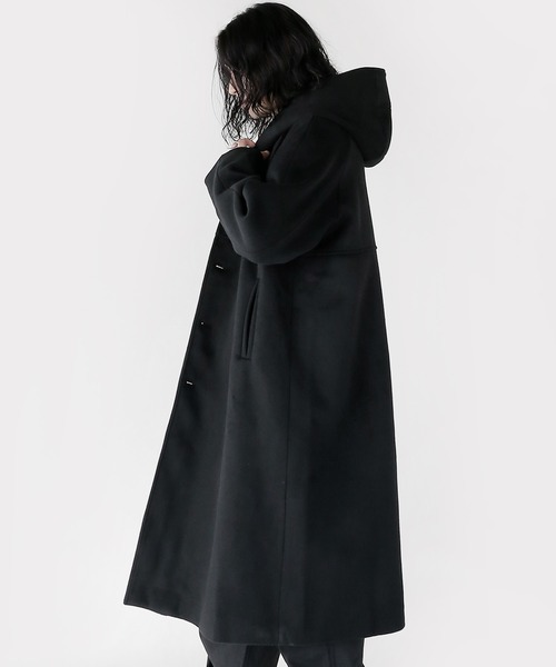 minsobi（ミンソビ）の「フードロングコート ウールロングコート（ステンカラーコート・メンズ・ブラック/グレー・FREE）」の13枚目の写真