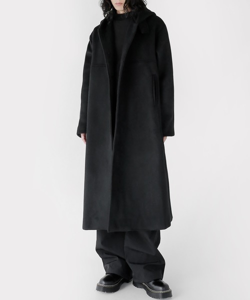 minsobi（ミンソビ）の「フードロングコート ウールロングコート（ステンカラーコート・メンズ・ブラック/グレー・FREE）」の12枚目の写真