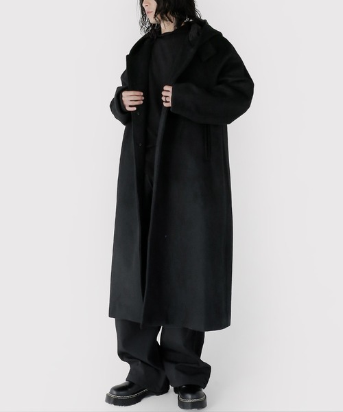 minsobi（ミンソビ）の「フードロングコート ウールロングコート（ステンカラーコート・メンズ・ブラック/グレー・FREE）」の20枚目の写真