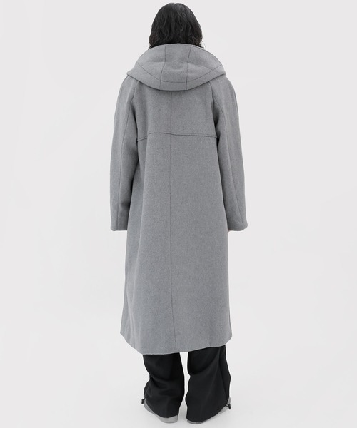minsobi（ミンソビ）の「フードロングコート ウールロングコート（ステンカラーコート・メンズ・ブラック/グレー・FREE）」の18枚目の写真
