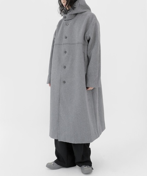 minsobi（ミンソビ）の「フードロングコート ウールロングコート（ステンカラーコート・メンズ・ブラック/グレー・FREE）」の22枚目の写真