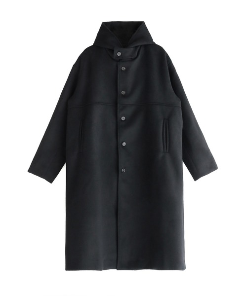 minsobi（ミンソビ）の「フードロングコート ウールロングコート（ステンカラーコート・メンズ・ブラック/グレー・FREE）」の5枚目の写真