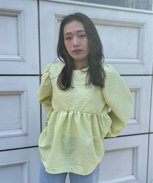 StyleSea（スタイルシー）の「ジャガードペプラムブラウス（シャツ/ブラウス・レディース・ブラック/アイボリー/イエロー・FREE）」の3枚目の写真