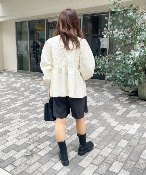 StyleSea（スタイルシー）の「ジャガードペプラムブラウス（シャツ/ブラウス・レディース・ブラック/アイボリー/イエロー・FREE）」の4枚目の写真