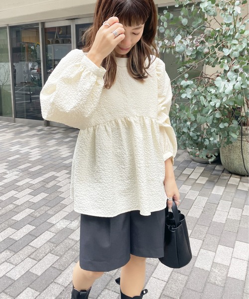 StyleSea（スタイルシー）の「ジャガードペプラムブラウス（シャツ/ブラウス・レディース・ブラック/アイボリー/イエロー・FREE）」の6枚目の写真