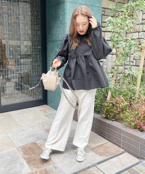 StyleSea（スタイルシー）の「ジャガードペプラムブラウス（シャツ/ブラウス・レディース・ブラック/アイボリー/イエロー・FREE）」の11枚目の写真