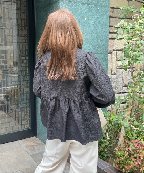 StyleSea（スタイルシー）の「ジャガードペプラムブラウス（シャツ/ブラウス・レディース・ブラック/アイボリー/イエロー・FREE）」の8枚目の写真