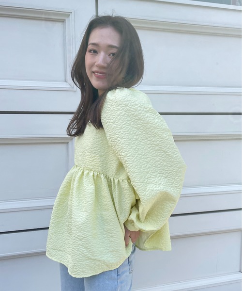 StyleSea（スタイルシー）の「ジャガードペプラムブラウス（シャツ/ブラウス・レディース・ブラック/アイボリー/イエロー・FREE）」の14枚目の写真