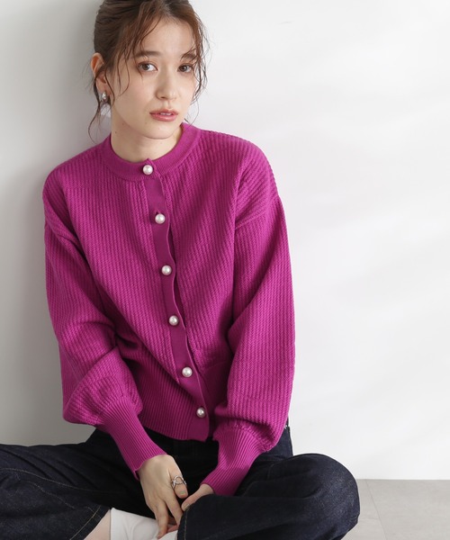 N.(N. Natural Beauty Basic)(エヌエヌナチュラルビューティーベーシック)の「◆パールボタンカノコニットカーディガン(カーディガン/ボレロ・レディース・ブラック/オフホワイト/ピンク/ライトグリーン・MEDIUM)」の1枚目の写真