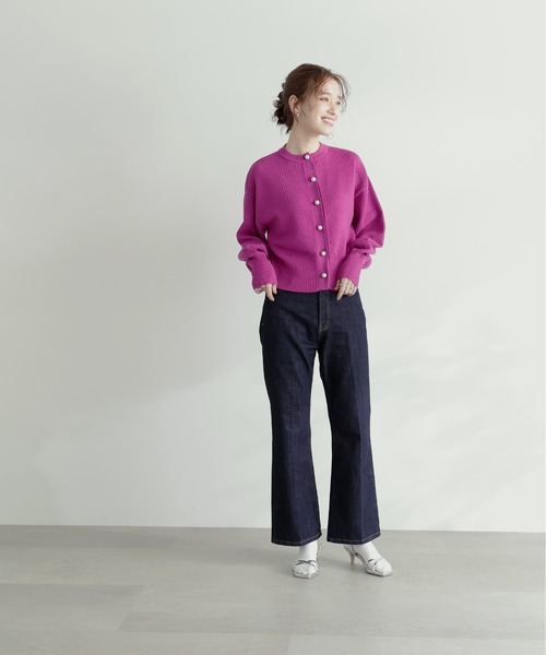 N.(N. Natural Beauty Basic)(エヌエヌナチュラルビューティーベーシック)の「◆パールボタンカノコニットカーディガン(カーディガン/ボレロ・レディース・ブラック/オフホワイト/ピンク/ライトグリーン・MEDIUM)」の8枚目の写真