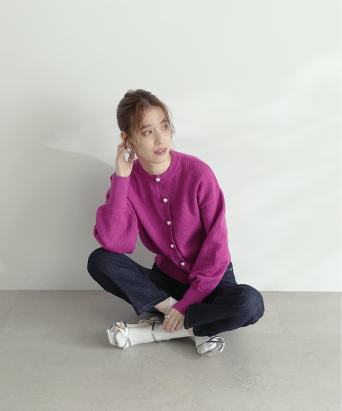 N.(N. Natural Beauty Basic)(エヌエヌナチュラルビューティーベーシック)の「◆パールボタンカノコニットカーディガン(カーディガン/ボレロ・レディース・ブラック/オフホワイト/ピンク/ライトグリーン・MEDIUM)」の6枚目の写真