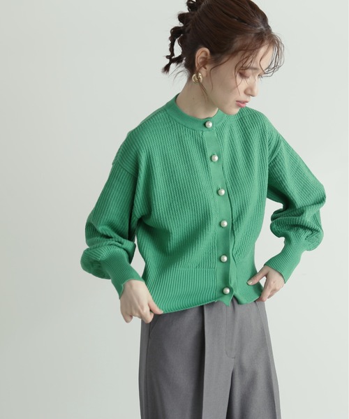 N.(N. Natural Beauty Basic)(エヌエヌナチュラルビューティーベーシック)の「◆パールボタンカノコニットカーディガン(カーディガン/ボレロ・レディース・ブラック/オフホワイト/ピンク/ライトグリーン・MEDIUM)」の15枚目の写真