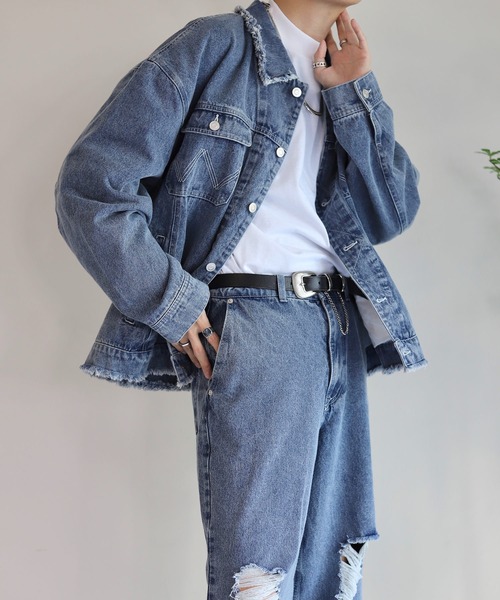 WONDER WONDER（ワンダーワンダー）の「ダメージデニムワイドフレアパンツ / RIPPED DENIM PANTS【セットアップ対応】（デニムパンツ・メンズ・ブラック/ブルー・S/M/L）」の20枚目の写真