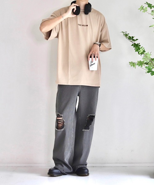 WONDER WONDER（ワンダーワンダー）の「ダメージデニムワイドフレアパンツ / RIPPED DENIM PANTS【セットアップ対応】（デニムパンツ・メンズ・ブラック/ブルー・S/M/L）」の19枚目の写真