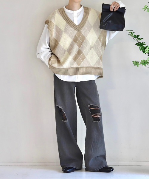 WONDER WONDER（ワンダーワンダー）の「ダメージデニムワイドフレアパンツ / RIPPED DENIM PANTS【セットアップ対応】（デニムパンツ・メンズ・ブラック/ブルー・S/M/L）」の16枚目の写真