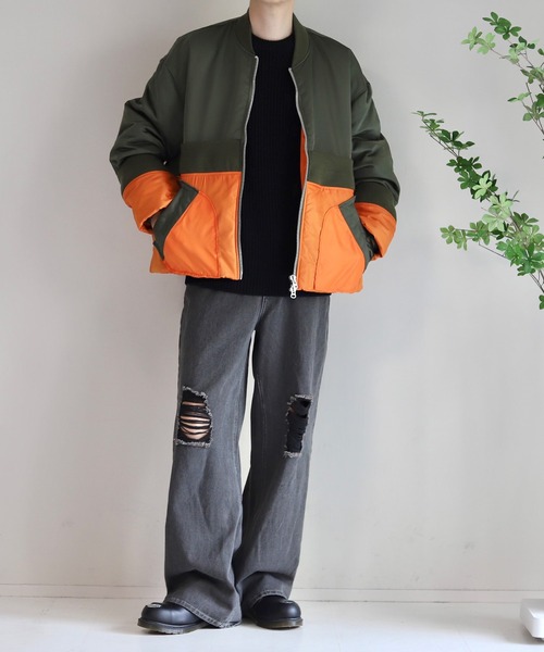 WONDER WONDER（ワンダーワンダー）の「ダメージデニムワイドフレアパンツ / RIPPED DENIM PANTS【セットアップ対応】（デニムパンツ・メンズ・ブラック/ブルー・S/M/L）」の10枚目の写真