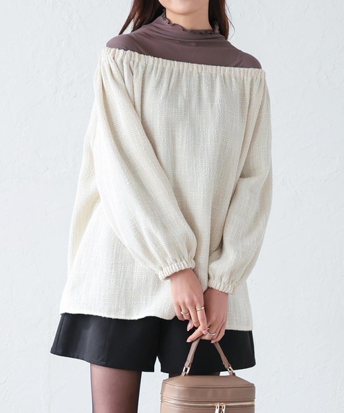 KOBE LETTUCE（コウベレタス）の「2wayツイードチュニックブラウス（チュニック・レディース・ブラック/ベージュ・FREE）」の4枚目の写真