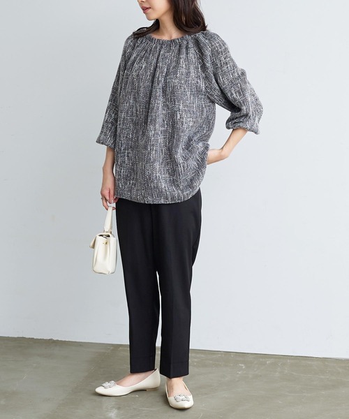KOBE LETTUCE（コウベレタス）の「2wayツイードチュニックブラウス（チュニック・レディース・ブラック/ベージュ・FREE）」の5枚目の写真