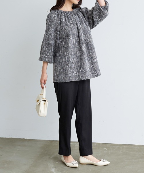 KOBE LETTUCE（コウベレタス）の「2wayツイードチュニックブラウス（チュニック・レディース・ブラック/ベージュ・FREE）」の9枚目の写真