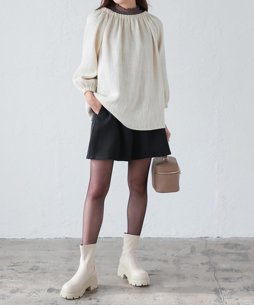 KOBE LETTUCE（コウベレタス）の「2wayツイードチュニックブラウス（チュニック・レディース・ブラック/ベージュ・FREE）」の7枚目の写真